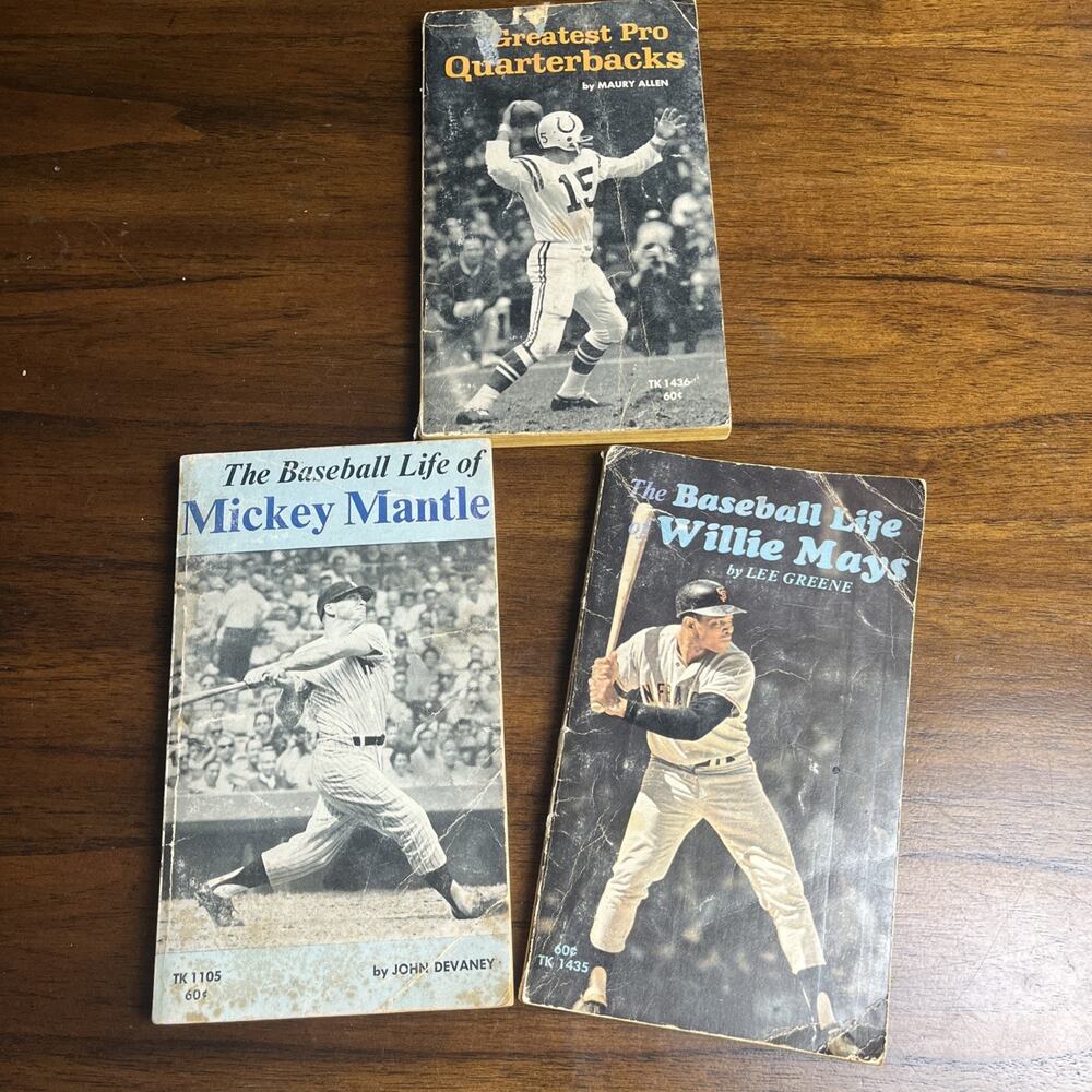(3) Vintage Scholastic Sports Books - Mickey Mantle, Willie Mays, & Quarterbacks